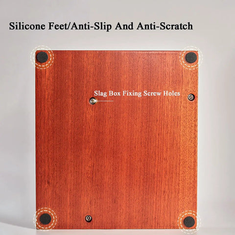 Killer Solid Wood Coffee Tamping Station And Knock Box Organizer features silicone feet and anti-slip design for stability.
