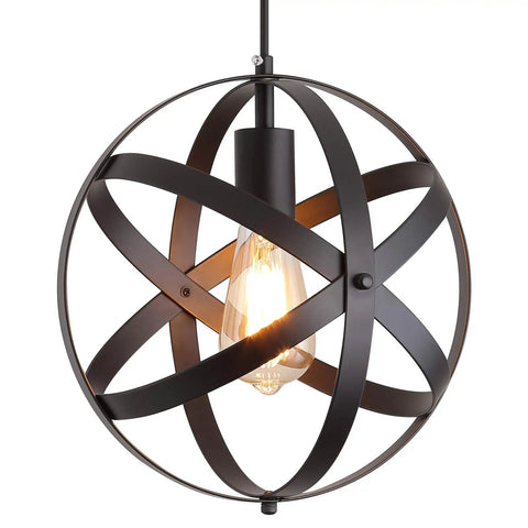 Farmhouse Black Globe Cage Pendant Light With Industrial Rustic Metal Look, E26 1 Light Fixture close-up view