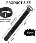 30 Pack Reusable Cable Ties 8 Inch Straight Up Heavy Duty Hook And Loop Velcro Straps For Hassle Free Wire Management and Total Game Changer Clutter Solution Home Office PC Desk Cord Organizer Rack product size showing 8 inch velcro strap and hook.