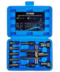 10 Piece Blind Hole Bearing Puller Set For Motorcycles 8 To 25 Mm in blue case with 7 collets and tool.