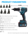 26V Cordless Rivet Tool with 5200mAh Battery Automatic Electric Rivet Gun for Stainless Steel Aluminum and Steel Rivets Fits M3 To M12 No Wire Needed Easy One Hand Setup and Fast Nut Rivet Installation for DIYers and Pros, with size chart and attachments