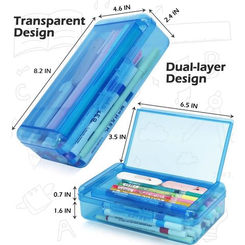 Double Layer Clear Hard Pencil Case With Snap Tight Lid For Pens Pencils Markers Crayons And Other School Office Supplies A Must Have Organizer Box With Plenty Of Room Standard Size Yellow