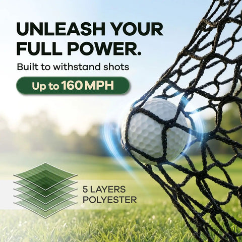 Golf ball hitting the All In One Golf Practice Net With Mat For Backyard And Garage Training Portable Driving Cage With Target Side Barriers