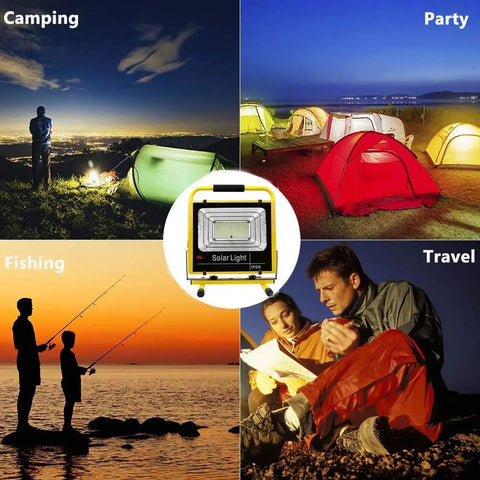 JUDYSSY Led Rechargeable Work Lights,2 Portable Led Floodlight with Remote Control,Modes,3 Timing,Waterproof Ip66 for Outdoor Camping Garage Construction Site Lights at a campsite.