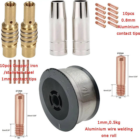 Heavy Duty 200 Amp Aluminum Spool Gun components including wire roll and contact tips for MIG torch welders.