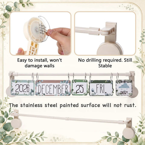 Fresh Botanical Flip Calendar Bulletin Board Set with magnetic rod, stainless steel surface, and date cards for teachers and office decor.