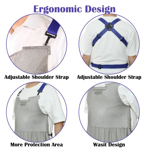 Chainmail Apron For Butchers Heavy Duty Food Grade Cut Resistant Shield With Stainless Steel Mesh And Adjustable Straps showing ergonomic design
