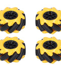 Mecanum omni wheels set: four yellow 48mm wheels with black rollers for DIY robot car projects