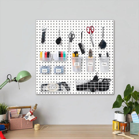 Versatile 95-Piece Pegboard Accessories Kit for Garage and Workshop with hooks, cups, storage baskets, organized on wall