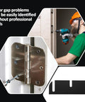 Worker using tool to adjust door hinge with 10 Pack 3.5 Inch Black Door Hinge Shims ABS Plastic Repair Kit visible nearby