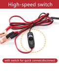 Premium Heavy Duty 8 Ft Wire Harness With On Off Switch And Gold Alligator Clamps 12 V Power Cable showing alligator clamps and switch.