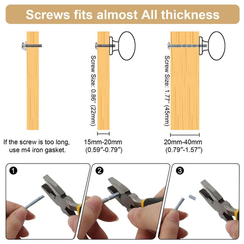 Diagram of screw installation for Brushed Gold Cabinet Knobs 2 Pack 1-1/4 Inch Round Zinc Alloy Hardware For Cabinets And Drawers.