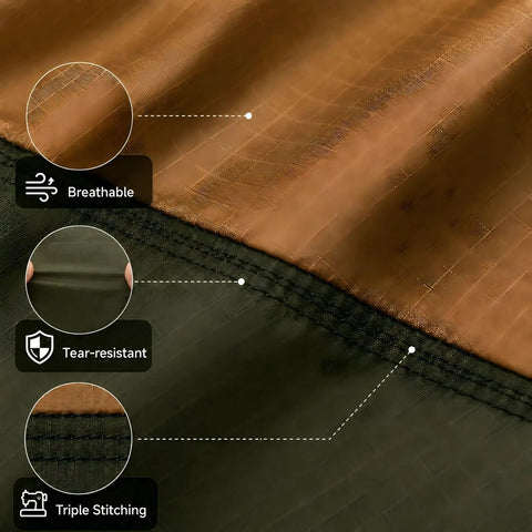 Close-up of Double Camping Hammock All-In-One Set in Fruit Green Gradient, showing breathable, tear-resistant material and triple stitching.