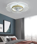 Prime Rated Led Ceiling Fan Light With Remote Control And Whisper Quiet Operation mounted in a modern bedroom.