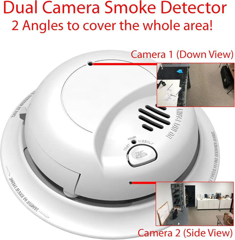 Hardwired Dual 4K Covert Security Camera Disguised As A Classic Smoke Detector dropping major quality with dual camera angles.