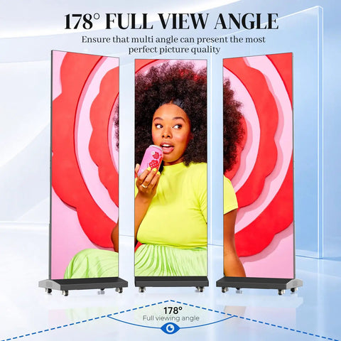 Slick Big 80 Inch P1.86 Flexible Led Screen Digital Signage Display showing 178° full view angle with vibrant colors.
