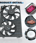 No Sweat Dual Electric Radiator Cooling Fan Assembly Direct Swap Fit For Vw Golf Beetle Jetta Rabbit 2.0L 2.5L showing dual fans and connectors.