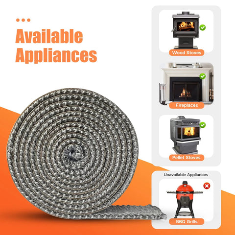 Stove gasket tape, self-adhesive flat fiberglass gasket, 1 in x 72 in, high-temperature silver-gray