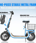 Peak 800W Electric Scooter With Seat For Adults, ergonomic design, foldable handlebars, adjustable seat, blue frame