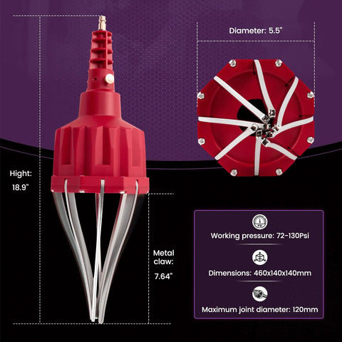 Universal CV Joint Boot Installation Tool Kit with red design, metal claw, and dimensions for DIY automotive projects.