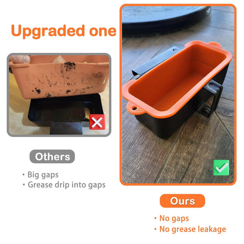 Reusable Silicone Grease Cup Liners For Blackstone Griddles 17, 22, 28, 36 Inch 2 Pack Dishwasher Safe Grease Catcher Trays shows upgraded and others with gaps comparison