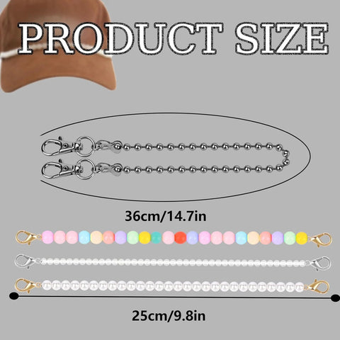 Product size Detachable Pearl Hat Chains For Trucker Hats And Mesh Baseball Caps 4 Pack Metal Beads Chains with lobster clasps