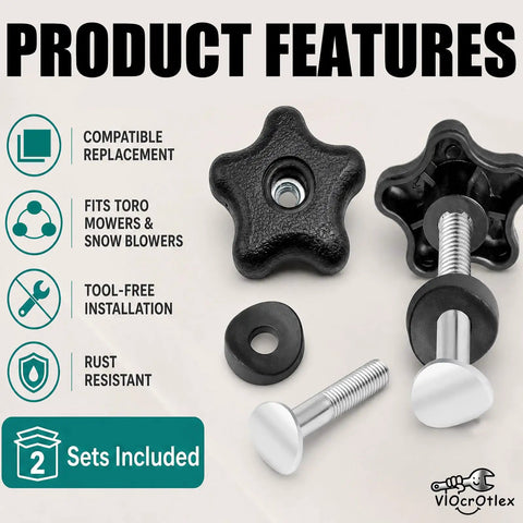 Heavy Duty 92-2260 Handle Knob And Screw Bolt Washers Kit For Toro Powerlite Snowblowers And Walking Lawnmowers Super Durable Replacement Part To Fix Locking Bolts Fast, 2 sets