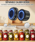 Separable caliber design for electric mason jar vacuum sealer kit, suitable for regular and wide mouth jars.