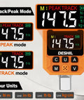 Digital Torque Adapter Set 1/2 Inch, Wide Range 7.4 To 147.5 Ft-Lb, 10 To 200 Nm, Pro Grade Torque Tool For Spark Plug Service, Bolts, Engine And Suspension Work, High Precision And Easy Readout. Digital torque adapter display showing peak and track modes, four units.