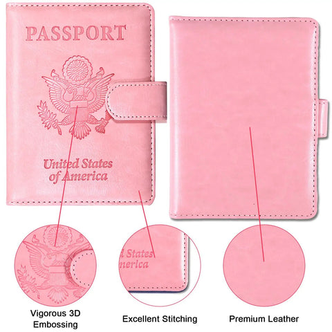 Level Up Your Vacation Vibe With This Sleek RFID Blocking Passport Holder Featuring A Secure Magnetic Closure For Fast Easy Access By Men And Women Safely Stores ID Cards Tickets And Cash On The Go, pink leather passport holder with embossing.
