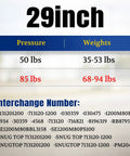29 inch chart detailing pressure ratings and weight compatibility for Tough As Nails 29 Inch Gas Struts For SnugTop Truck Bed Covers.