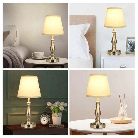 Brushed Nickel Table Lamp Set Of 2 For Nightstand Lamps, 20 Inch Tall on various tables, displaying dual USB ports