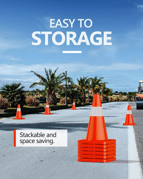 Easy storage of 6 Pack 18 Inch Traffic Safety Cones With Reflective Collars PVC Orange For Home Driveway Parking Durable Weighted Cone Set