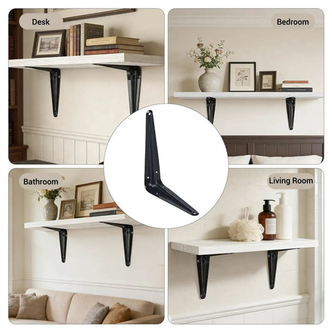 Beefy Heavy Duty Metal Floating Shelf Brackets 5x6 Inch Black L Shaped Wall Mount Supports for Desk Office Kitchen, 4 Pack