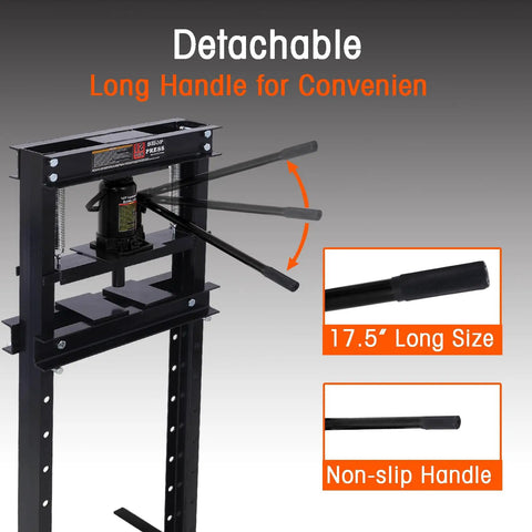 12 Ton Hydraulic Shop Press With Floor Mount Adjustable Working Table Height Includes Press Plates H Frame Garage Floor Press for Auto Body Metal Fabrication DIY Projects High Pressure Bottle Jack and Durable Black Finish