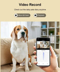 Indoor Security Cam 1080P Plug In WiFi For Home Security, Pet And Baby Monitor showing phone app with dog on screen
