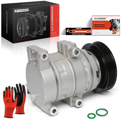 Top Shelf AC Compressor With Clutch Fits Mazda 6 2009-2013 2.5L L4 6 Groove Pulley DKS17DS PAG46 assembly with gloves and instructions.