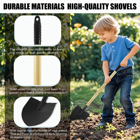 Child using Two Pack 27 Inch Kids Shovels With Wood Handles And Metal Heads For Sand Digging Beach Play And Garden Fun Lightweight And Detachable Kid Friendly And Easy To Use For Ages 3 To 6 in garden