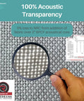 Pro Grade Black Acoustical Fabric Precut Sheets Heavy Duty Sound Dampening Textile sample under magnifying glass showing texture.