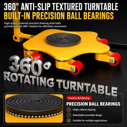 Heavy Duty Machine Skate Rolling Mover With 3 Ton Capacity, Rugged Carbon Steel Plate and alloy casters, 360° anti-slip turntable.