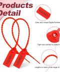 Massive 500 Piece Plastic Tamper Seals For Fire Extinguishers With Numbered Tags And Zip Ties, Red 9.8 Inch Long Self Locking Safety Tags, Disposable Security Signage Pack