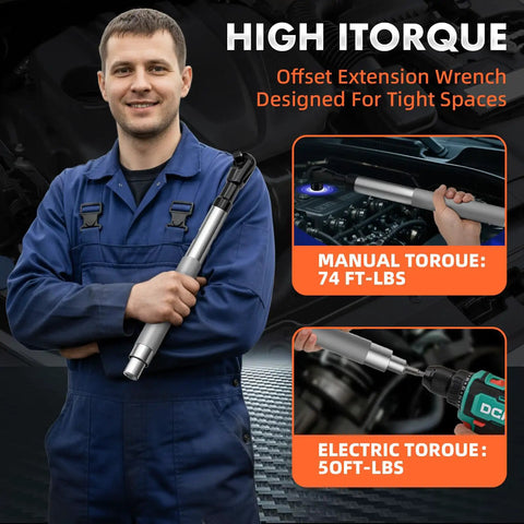 Half Inch Offset Extension Wrench For Electric And Impact Tools With Pro Grade Beefy High Torque Socket Adapter in use