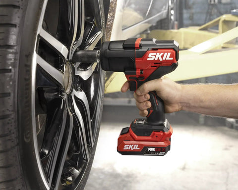 Tough As Nails Brushless Impact Wrench Delivering Eight Hundred Foot Pounds Of Mid Torque With Three Speed Settings Plug And Play Cordless Kit Includes Two Amp Hour Usb C Battery And Forty Five Watt Charger Plus Heavy Duty Sockets For Weekend Warriors in action on car wheel.