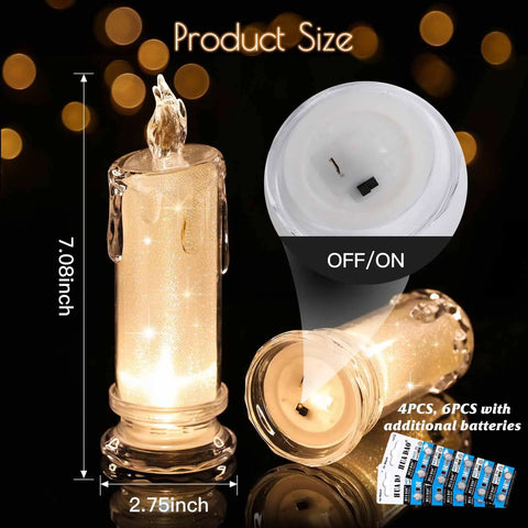 Set Of 4 White LED Flameless Pillar Candles, 2.5 Inch Diameter By 7 Inch Tall, Battery Operated switch details