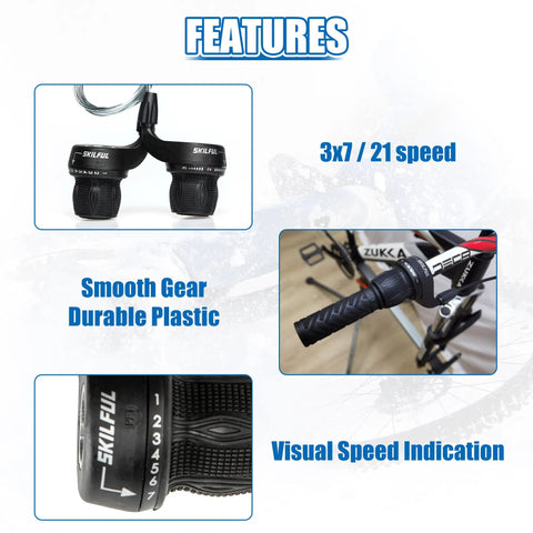 21 Speed Twist Shifter Lever Kit for Bikes 3 by 7 Gear with Grips, Visual Speed Indication, Durable Plastic Features