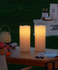 Flameless LED Pillar Candles With Hemp Rope And Remote Timer Real Wax Battery Operated Candles With 3D Flicker Wick on table