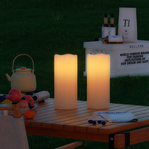 Flameless LED Pillar Candles With Hemp Rope And Remote Timer Real Wax Battery Operated Candles With 3D Flicker Wick on table