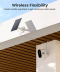 Installation of Solar Wireless Outdoor Security Camera System 4-Cam Kit With 2K QHD Video on roof with solar panel.