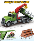 Farm Logging Truck Toy With Loading Crane And 6 Wood Trunks Lights And Sounds Friction Powered 15 Inch Vehicle detailed view