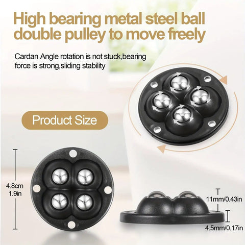 No Sweat Peel And Stick Roller Caster Pack With Hella Smooth 360 Swivel Wheels For Sliding Heavy Storage Totes, double pulley design